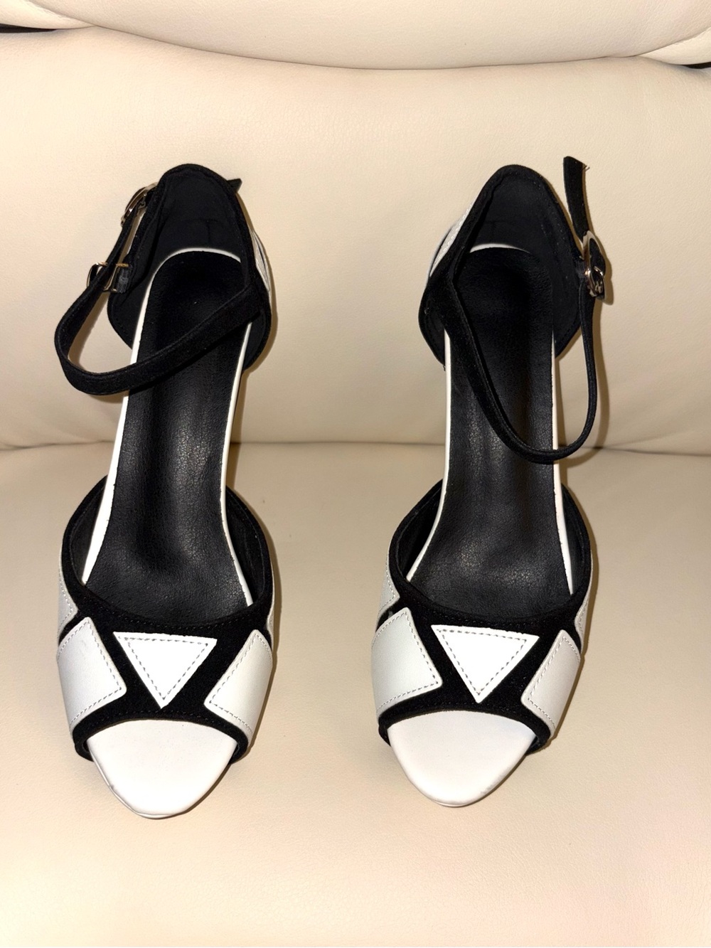 Black & White Ankle-Strap Women's Heels